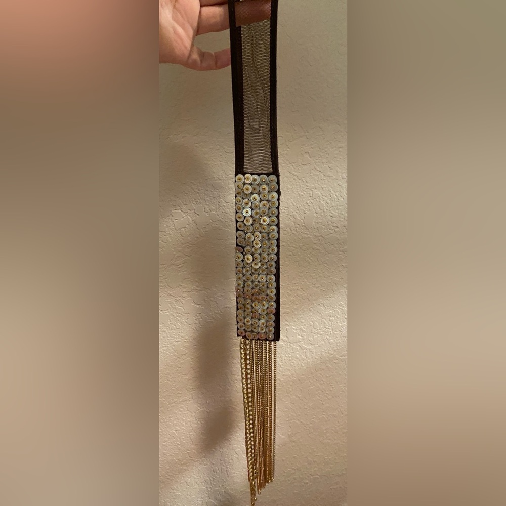 Gold Toned Sequin Fringe Necklace